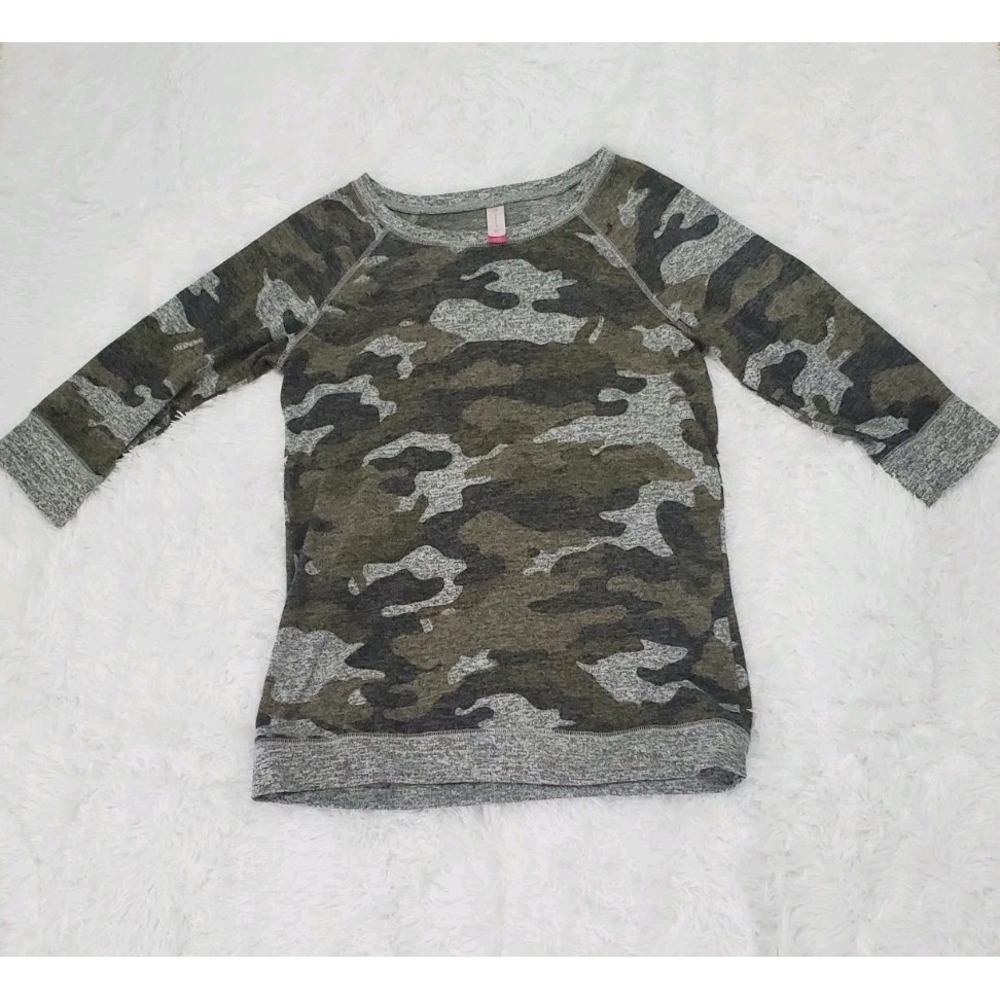 No Boundaries Women's Green Camo 3/4 Sleeve Shirt Size XL